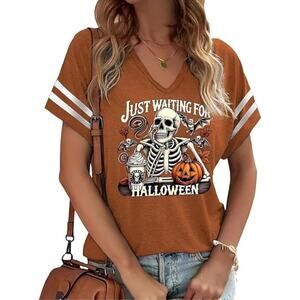 Women’s Just Waiting For Halloween Short Sleeve Shirt Sz XL